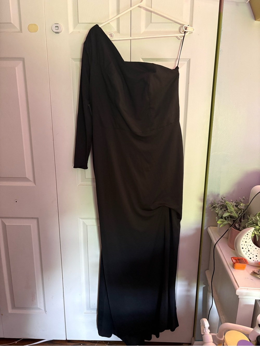 Asymmetric One-Shoulder Black Evening Gown size 2X